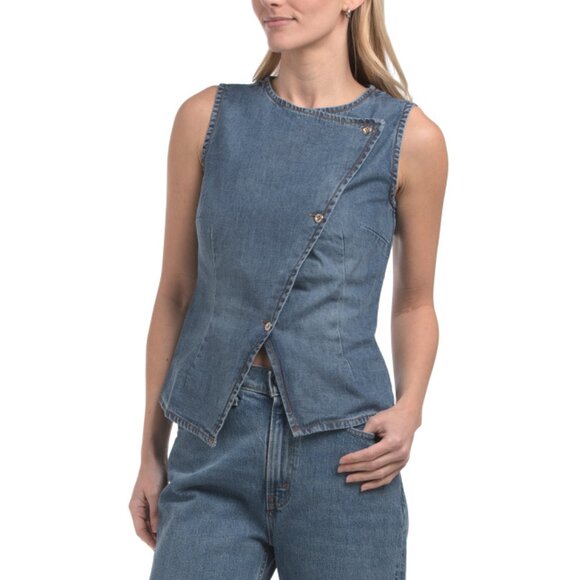US TOGETHER denim Asymetrical Denim Vest - Picture 1 of 2